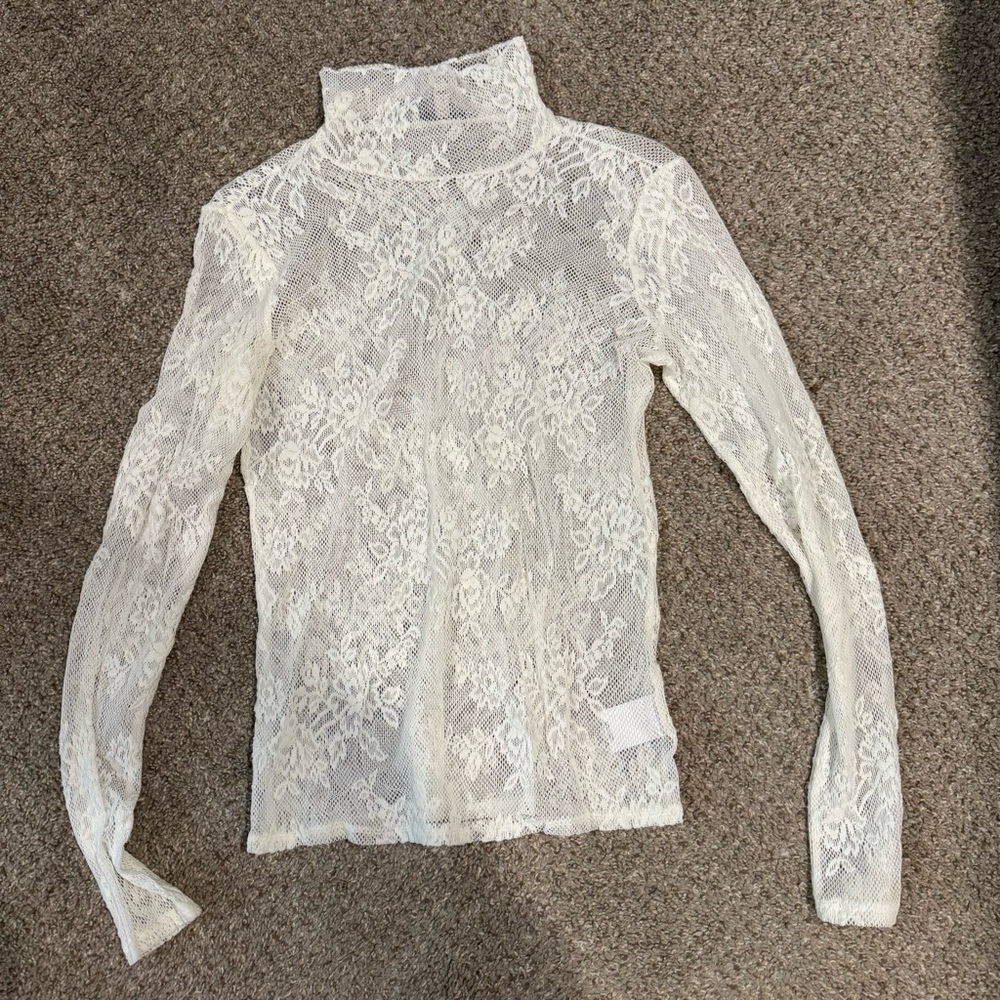 Express Cream Lace Turtleneck Blouse